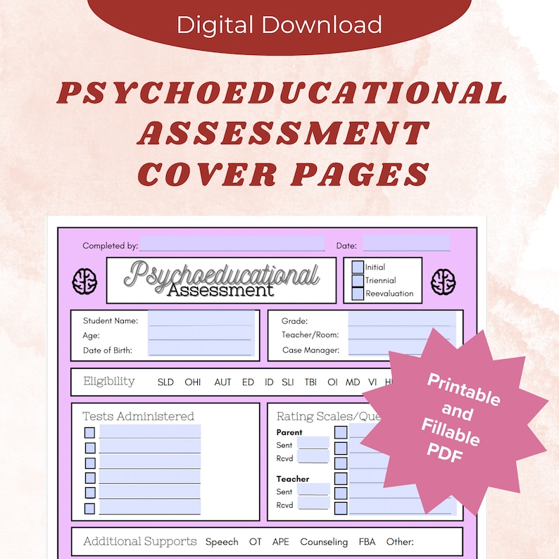 Psychoeducational Assessment Organization Cover Page | School ...