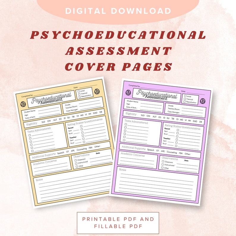 Psychoeducational Assessment Organization Cover Page | School ...