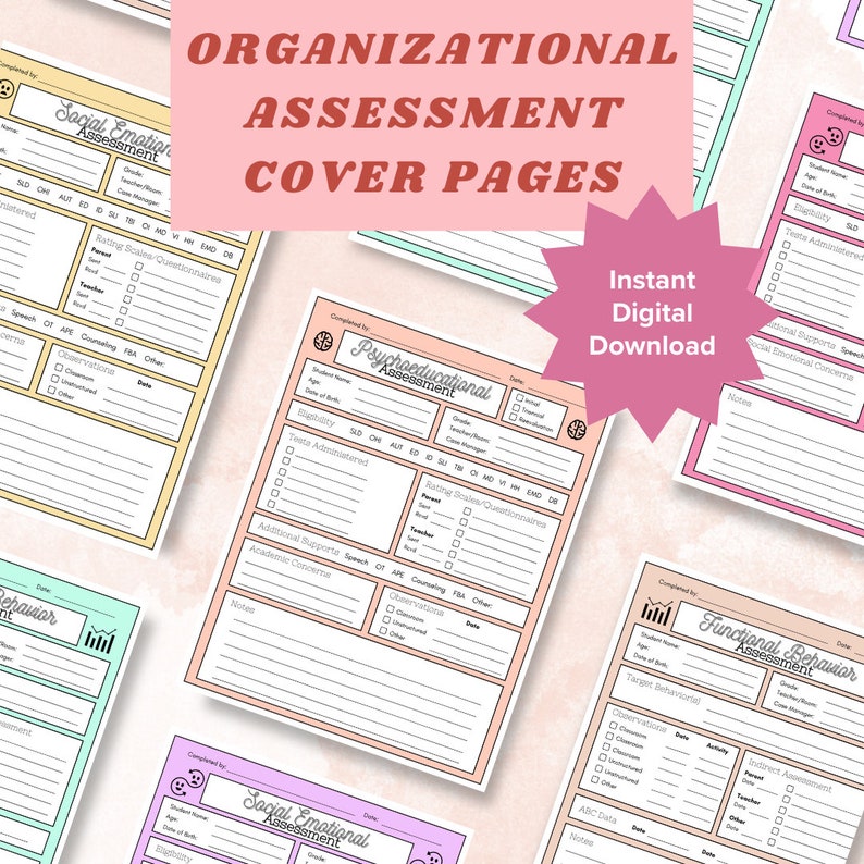 Assessment Organization Cover Page Bundle (psychoeducational, Social ...