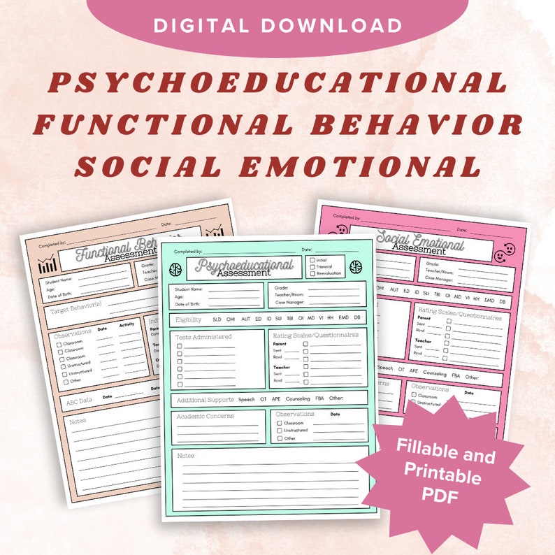 Assessment Organization Cover Page Bundle (psychoeducational, Social ...