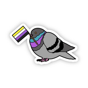 Nonbianary Pride Flag Pigeon Bird Vinyl Sticker | Gifts for Friends | Computer Sticker | Waterbottle Sticker | Waterproof and Weatherproof