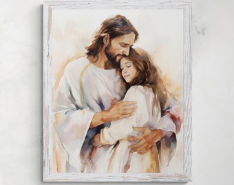 Seine Ruhe | Erster Tag im Himmel | Digitaler Download | Jesus Christus umarmt junges Mädchen | Christliche Kunst | Sentimentale Geschenke | Jesus Malerei