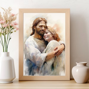 Jesus Christ Embracing Woman Watercolor Painting (Digital Download)