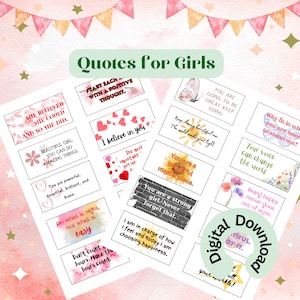 Appunti per il pranzo per bambini, Appunti per il pranzo per ragazze, Affermazioni positive, Note incoraggianti per i bambini, Appunti per il pranzo con download istantaneo