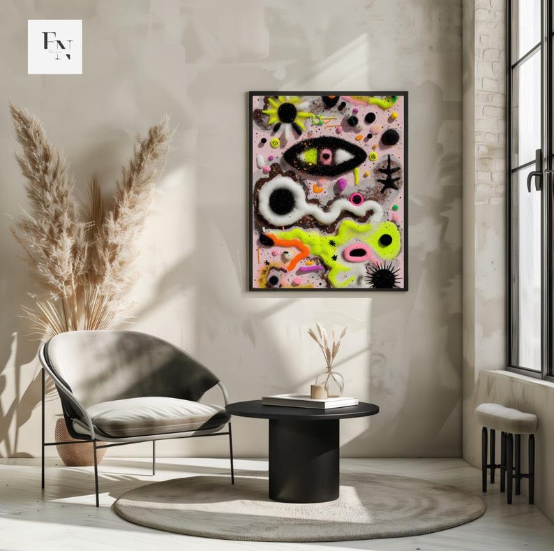 Black Neon Abstract Pattern Wall Art (unframed) | Maximalist Abstract ...
