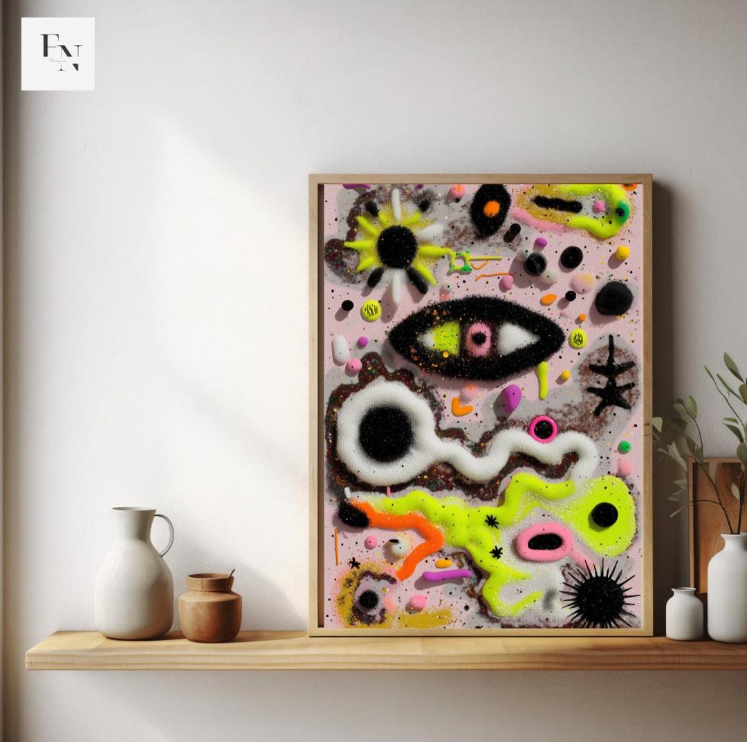 Black Neon Abstract Pattern Wall Art (unframed) | Maximalist Abstract ...