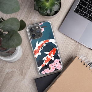 Funda para iPhone, diseño de pez koi, funda MagSafe transparente, funda para teléfono con arte japonés, funda para iPhone con estética zen, regalo para ella o para él, funda protectora