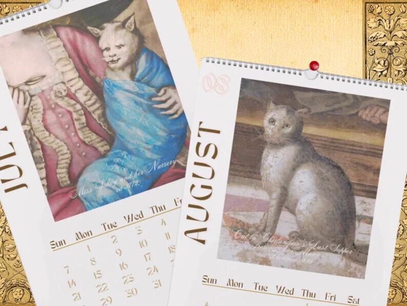Cat Calendar 2025 Renaissance Cat Wall Calendar Original Cat Etsy