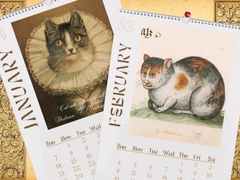 Cat Calendar 2025 Renaissance Cat Wall Calendar Original Cat Etsy