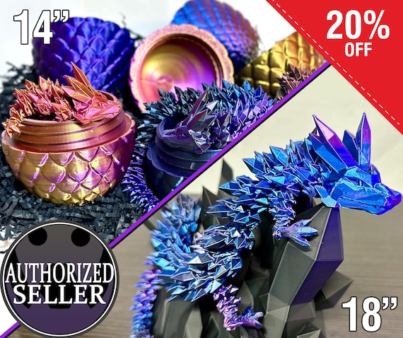 Dragon-Crystal Dragon-3d printed Dragon-Articulated Dragon-3D Printed Sensory Stress Fidget-Articulated Crystal Dragon-Fidget-dragon egg