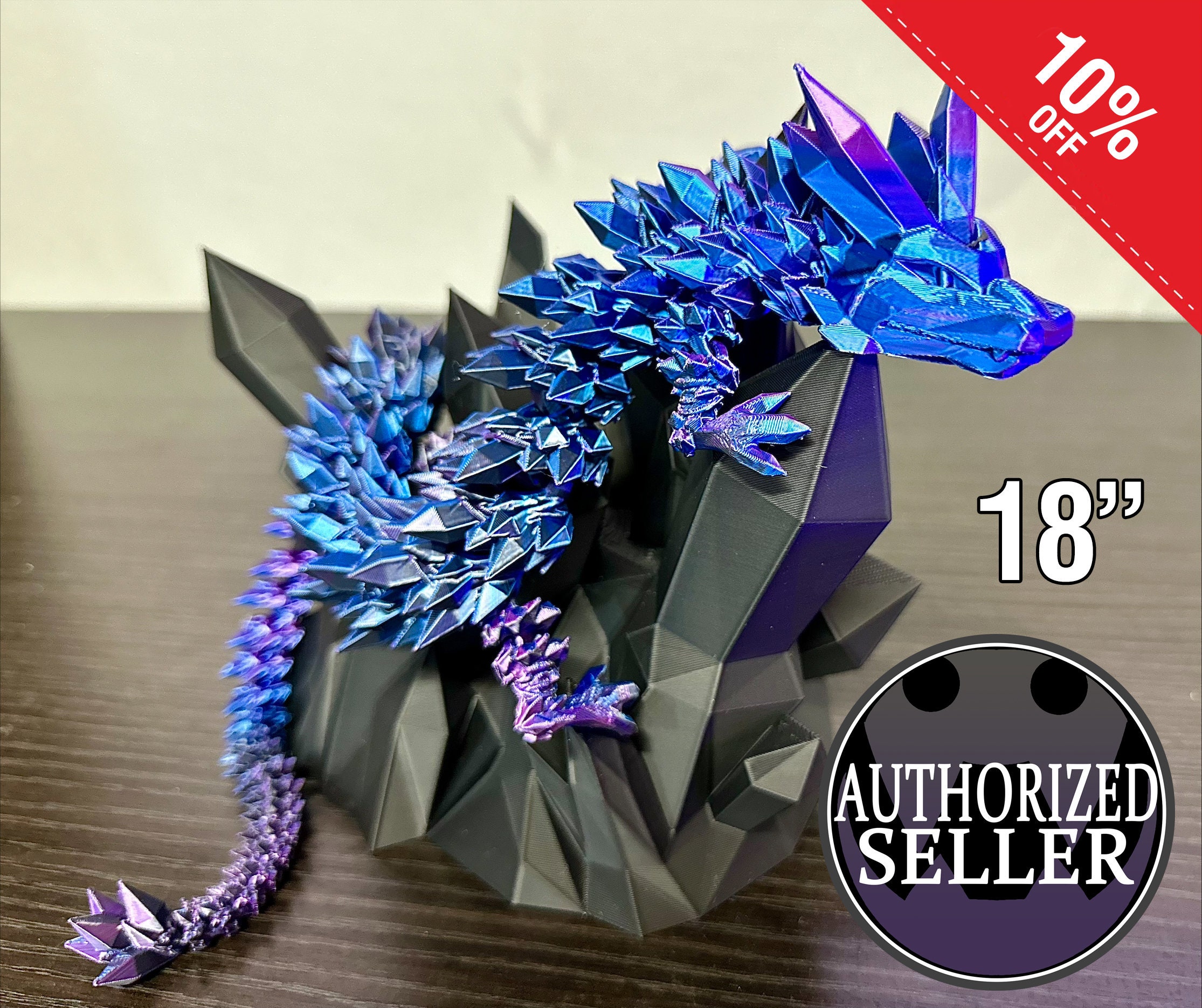 18.5 inch 3D Printed Articulated Dragon, Anti-Anxiety Dragon, 3D