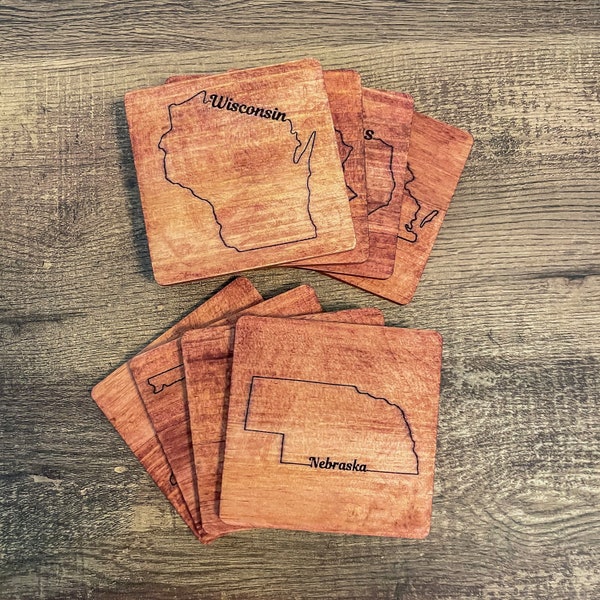 Customizable State Coasters / Drink Coaster / Square Wood Coasters / Housewarming Gift