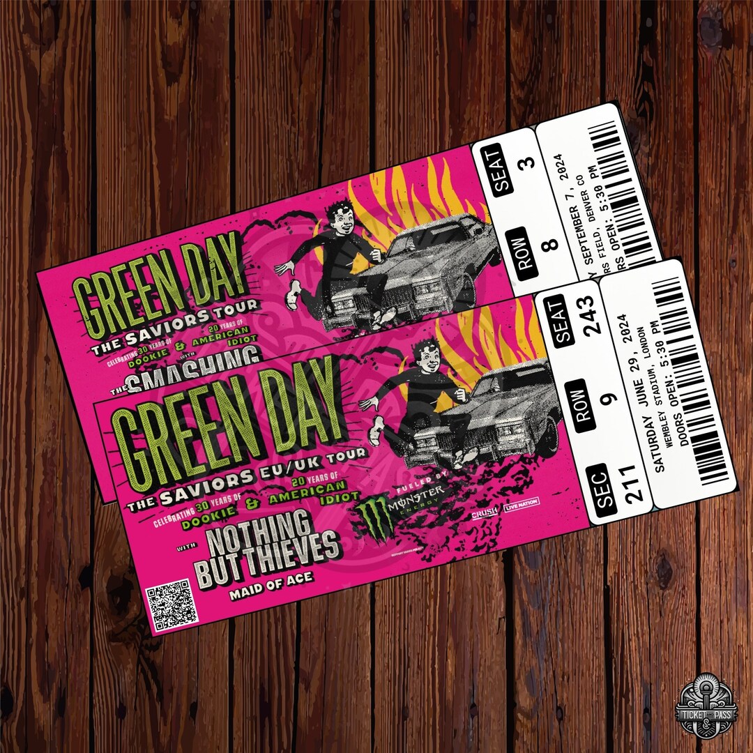 Printable Green Day Ticket the Saviours Tour 2024 Personalized Music Concert Show Surprise Gift