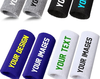 Custom Long Sweat Wristbands (6&quot;), Your Text, Image, Design and Logo Printed (DTF) Wristbands ( A pair of 2 each)