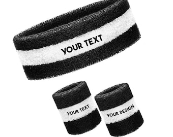 Custom Striped Sweatband Set | Personalized Text & Logo Printed