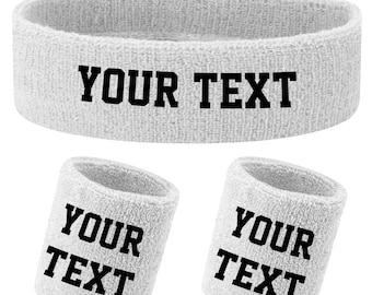 Custom Sweat Headband Wristbands Set | Your Text, Image, Design and Logo Printed (DTF) Headband & Wristbands ( Set of 3)