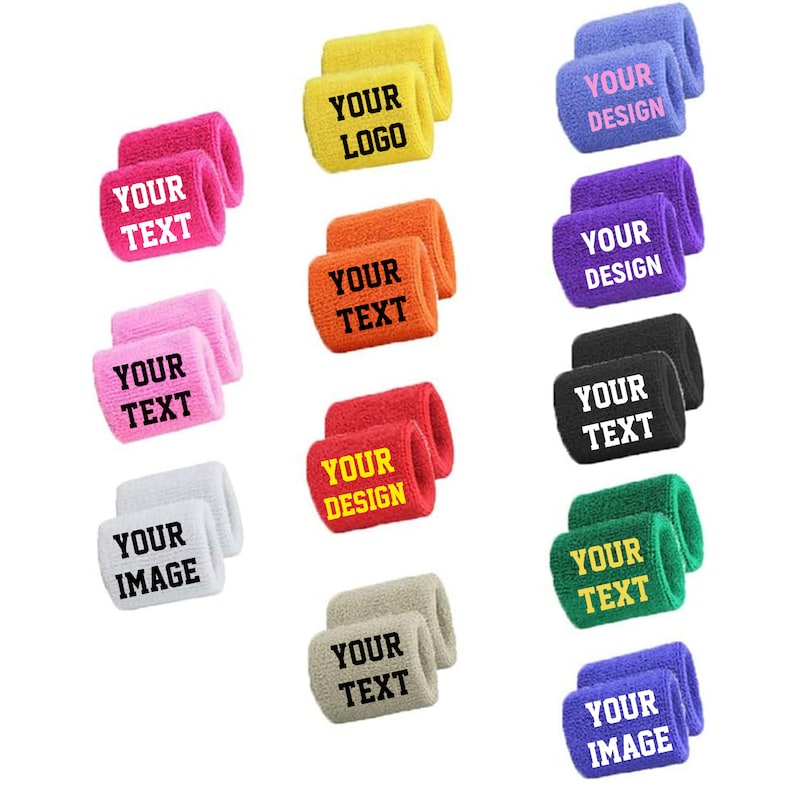 Custom Sweat Wristbands, Your Text, Image, Design and Logo Printed DTF