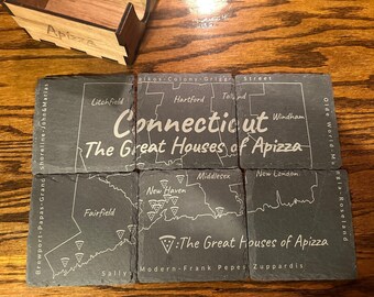 Slate Coasters: Connecticut Pizza Theme (Set of 6)