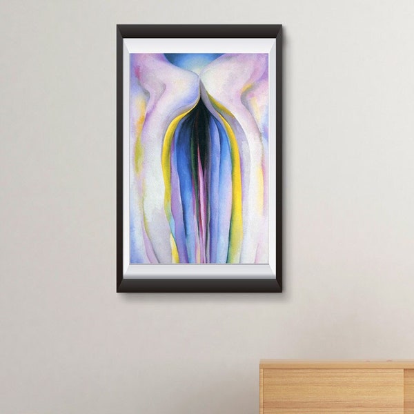 Grey Lines with Black, Blue and Yellow-Georgia Totto O'Keeffe, American modernism, Giclee fine print,Classic art,Custom in various sizes
