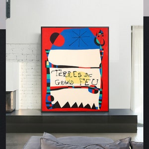 Expositie Terres de grand feu-Joan Miro, tentoonstelling Art Print, museumtentoonstelling, vintage kunst, surrealistische kunst, giclee print in verschillende maten