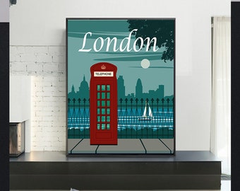 Vintage Travel Poster London-Vintage poster,home decor,antique illustration,pop art,canvas wall art,art print,giclee print in various sizes