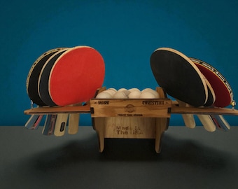 Mountable Ping Pong Paddle & Ball Holder: Customizable Oak Plywood