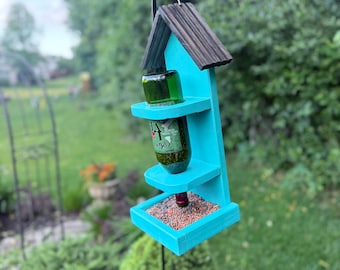 Weinflasche Vogel Futterhaus ~ 18 "hoch 6,5 "x 5" Wählen Sie Ihren Fleck und Ihre Versiegelung