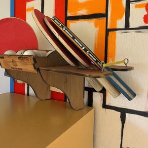 Mountable Ping Pong Paddle & Ball Holder: Customizable Oak Plywood