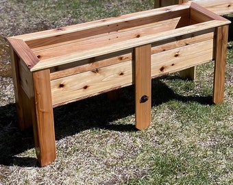 Raised Cedar Garden Planter 40" x 13" x 20" (Top is 41x14) (20 Year All Weather) Tung Shown