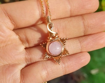 Kunzite Crystal 14k Gold Filled Wire Wrap Sun Star Necklace / Mother's Day Gifts / Gifts For Her