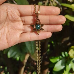 Moss Agate  Crystal Sun Star Copper Wire Wrap Necklace / Unisex / Gifts For Him/ Gifts For Her