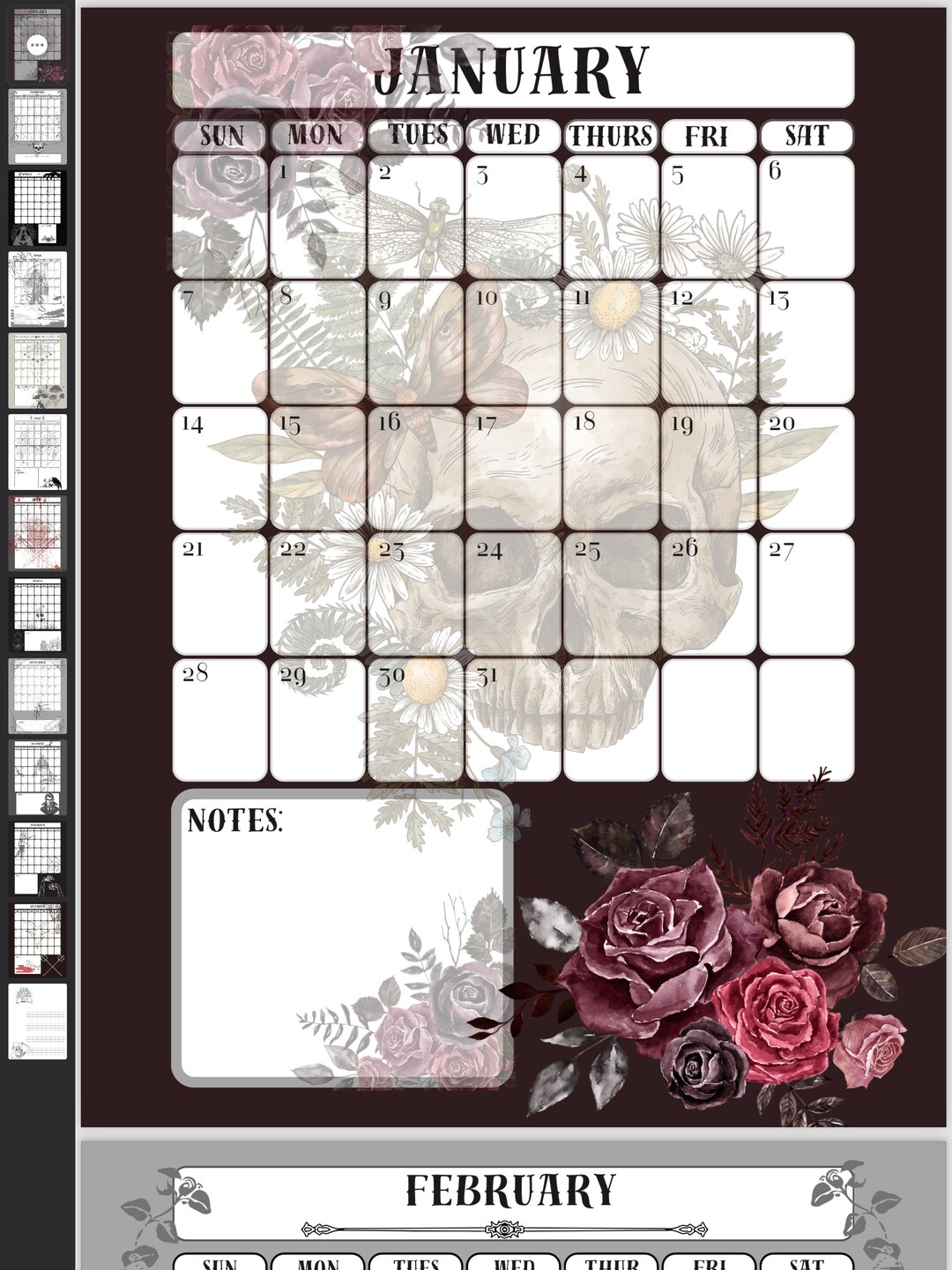 Digital Gothic Calendar 2024 Etsy