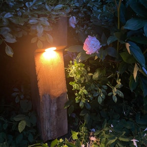 Garden lamp made of recycled oak wood LED E27 230V outdoor path light wooden beam outdoor sustainable exclusive nature yard rustic beautiful