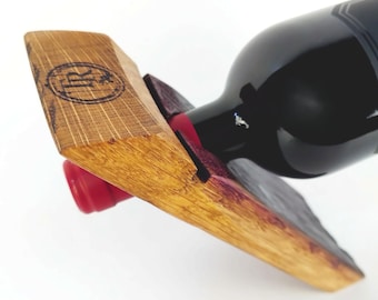 Wine rack made from barrel stave - floating wine holder made of oak wood - gift for wine lovers - handcrafted wine accessories made from wine barrels