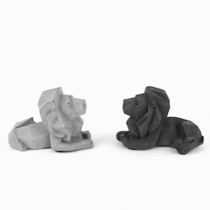 Lejon - geometrischer Löwe aus Beton – moderne Löwenfigur als Deko – handgemachte Betonskulptur für Regal, Büro oder Wohnzimmer