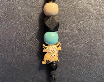Brown and Turquoise Highland Cattle Keychain