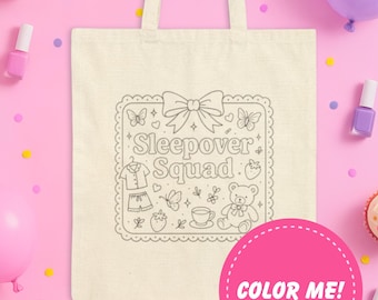 Color Your Own Sleepover Squad Tote Bag: DIY Craft Party Favor, Personalized