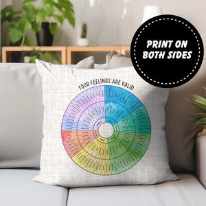 Feelings Wheel Pillow in Color for Emotional Regulation, Therapist Office Decor, Mental Health Self-Care Calm Corner Stress Relief Pillow