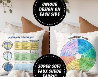 Funda de almohada de gamuza sintética con forma de rueda de los sentimientos: regulación emocional, decoración terapéutica
