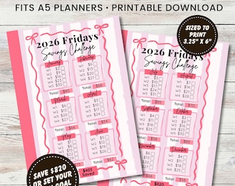 Save Every Friday 2026 Friday Savings Challenge Printable | A5 Savings Tracker | Cash Envelope Money Challenge | Digital Download | PDF