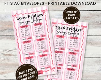 Friday Savings Challenge 2026 | Save on Fridays | A6 Printable Savings Tracker | Cash Stuffing Money Challenge Printable -DIGITAL DOWNLOAD