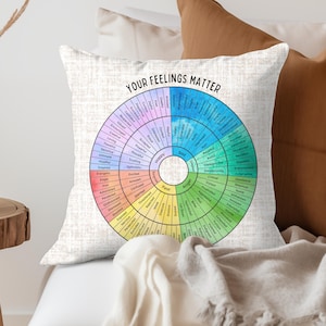 Feeling Wheel Pillow, Emotion Wheel Pillow, Therapy Office Decor, Wheel Of Emotions, School Counselor, Meditation Pillow, Therapist Pillow, Mentalhealth Gift, Mental Health Pillow, Calm Down Corner, Social Worker Gift, Wheel Of Feels, Play Therapy Decor