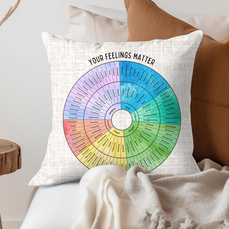 Feeling Wheel Pillow, Emotion Wheel Pillow, Therapy Office Decor, Wheel Of Emotions, School Counselor, Meditation Pillow, Therapist Pillow, Mentalhealth Gift, Mental Health Pillow, Calm Down Corner, Social Worker Gift, Wheel Of Feels, Play Therapy Decor