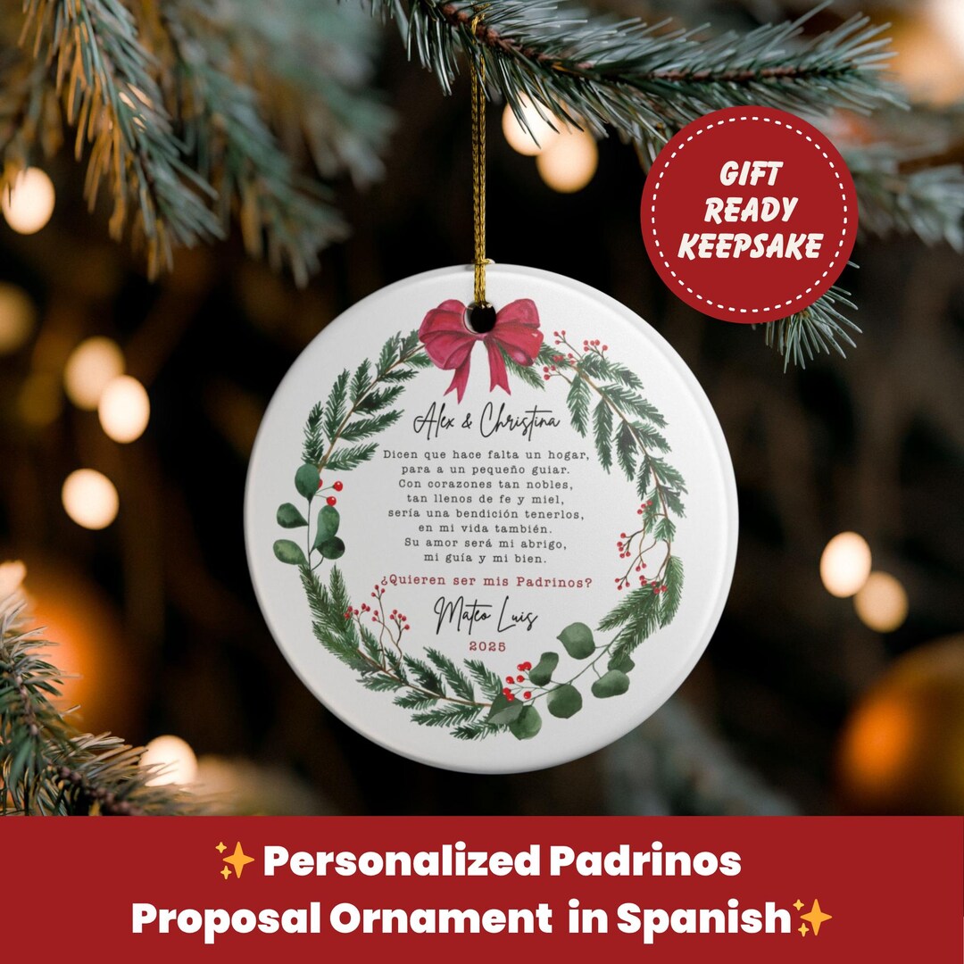 Godparents Proposal Ornament in Spanish Espanol, Personalized Ceramic ...