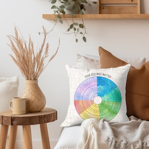 Feeling Wheel Pillow, Emotion Wheel Pillow, Therapy Office Decor, Wheel Of Emotions, School Counselor, Meditation Pillow, Therapist Pillow, Mentalhealth Gift, Mental Health Pillow, Calm Down Corner, Social Worker Gift, Wheel Of Feels, Play Therapy Decor