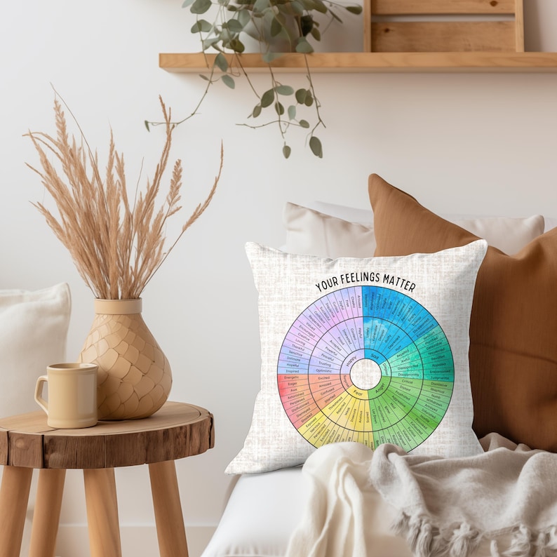 Feeling Wheel Pillow, Emotion Wheel Pillow, Therapy Office Decor, Wheel Of Emotions, School Counselor, Meditation Pillow, Therapist Pillow, Mentalhealth Gift, Mental Health Pillow, Calm Down Corner, Social Worker Gift, Wheel Of Feels, Play Therapy Decor