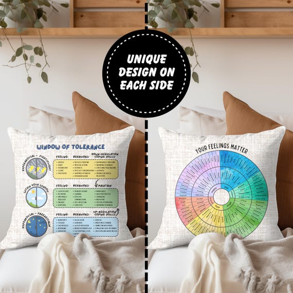 Feelings Wheel Window of Tolerance Pillow for Emotional Regulation, Therapist Office Decor, Nervous System Therapy Tool for Kids Teen Adult