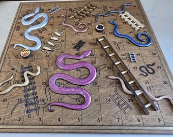 Wooden Snakes and Ladders Game