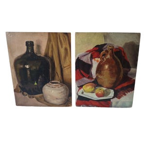Duas belas naturezas-mortas antigas – finamente pintadas com atenção aos detalhes