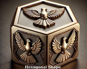 Caja de dados con diseño de palomas: archivo STL hexagonal imprimible en 3D